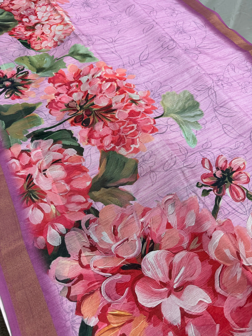 Lila | Lavender & Pink Floral Printed Semi Tussar Saree