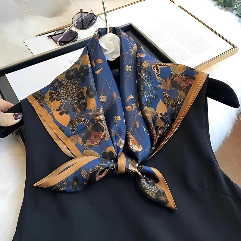 2024 Silk Scarf Scarftop Headwraps For Women Vintage Four Seasons Hair Scarve 110x110cm Hijab Foulard Bandana Femme Headscarf