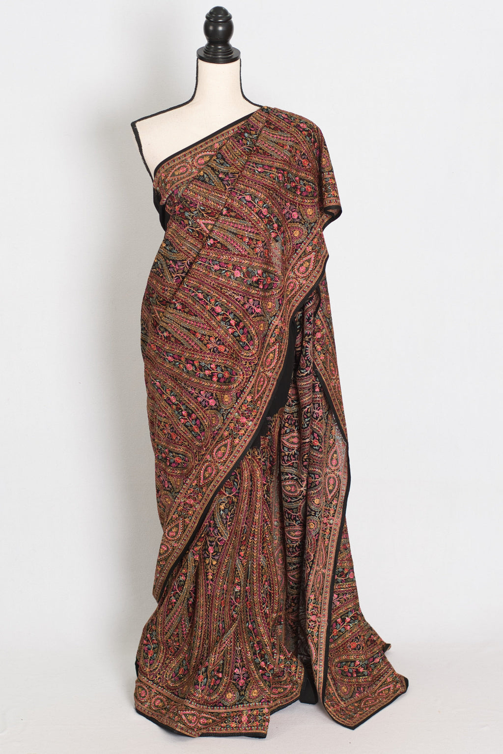 Pritha | Black Georgette Saree | All-Over Intricate Kashmiri Embroidery Jaal