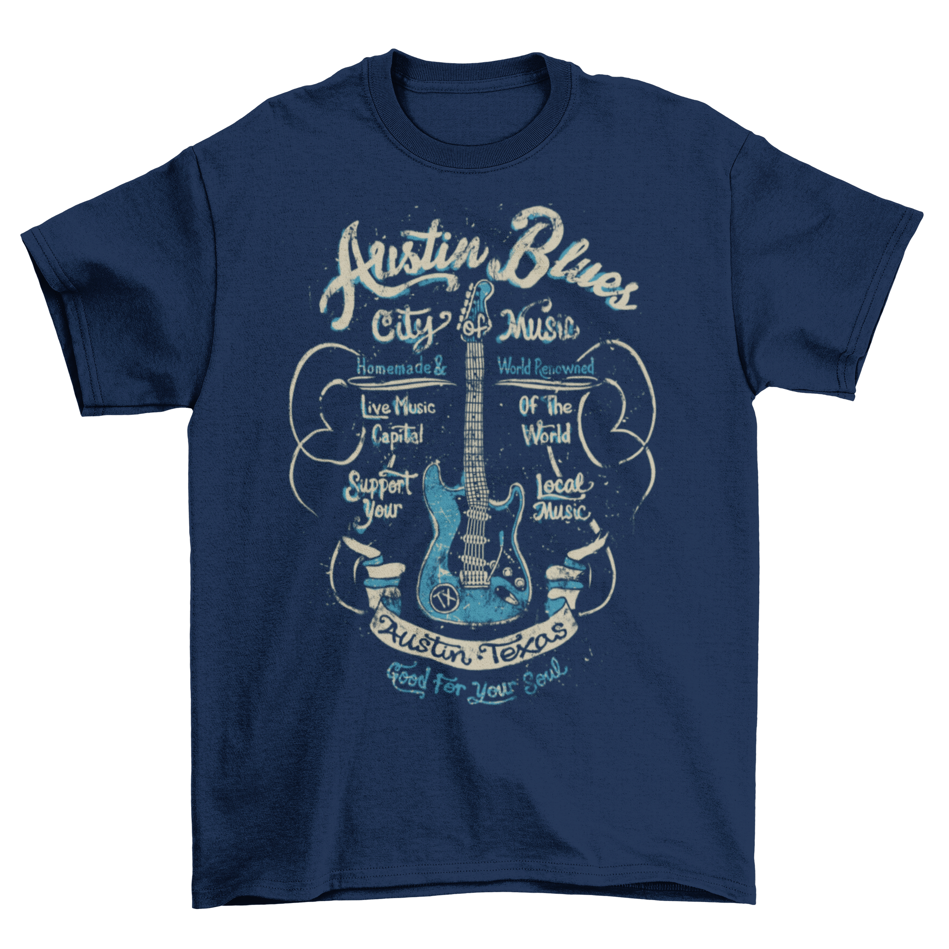 Men's Austin Blues Music Guitar T-Shirt