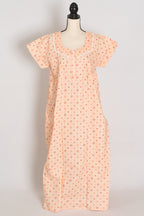 Light Orange Geometric Floral Print Pure Cotton Indian Nightgown