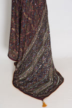 Nirja | Purple Kalamkari Printed Mirror Work Saree | Soft Semi Modal Silk
