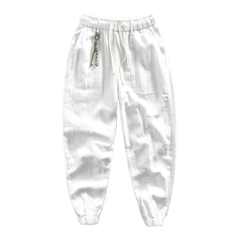 Mens Relaxed-fit Cotton-linen Casual Cropped Pants