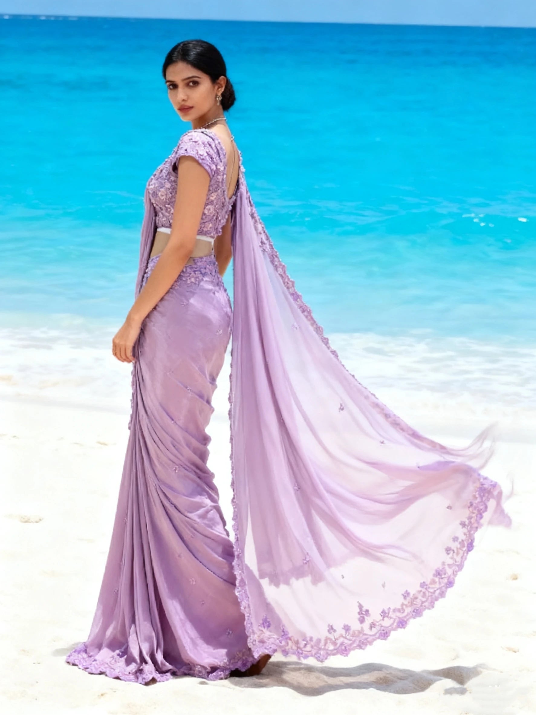 Luxury Middle Eastern Evening Dresses Purple Indian Saree 3D Flower Embroidery Exquisite Bridal Customised Vestido de festas