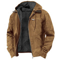 Winter Hooded Coat With Pockets Fashion Warm Fleece Zip-up Jacket Casual Outwear Men's Clothing