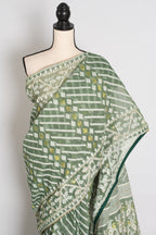 Heena – Soothing Green and White Blended Cotton Jamdani Saree
