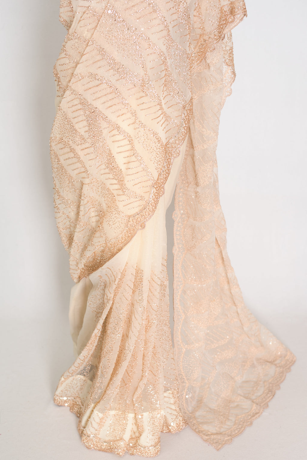 Sia | Cream and Gold Soft Organza Saree | Summer Wedding & Cocktail Partywear