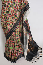 Kriti : Black and Gold Contemporary Ikkat Print Banarasi Katan Silk Saree
