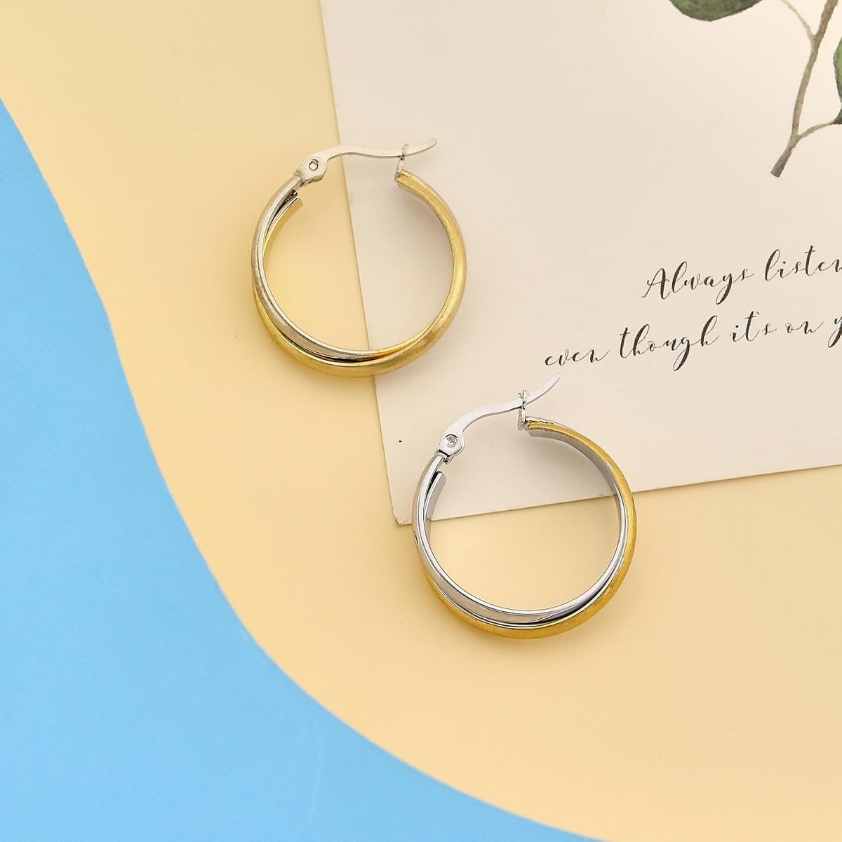 Two Tone Earrings for Women Gold and Silver Earrings Polished Chunky Huggie Hoop Earring Fashion Jewelry Two Tone Jewelry for Woman