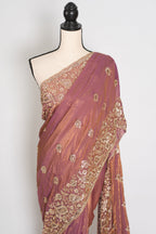 Farheen | Soft Peach Purple Organza Saree | Luxury Cocktail & Wedding Reception