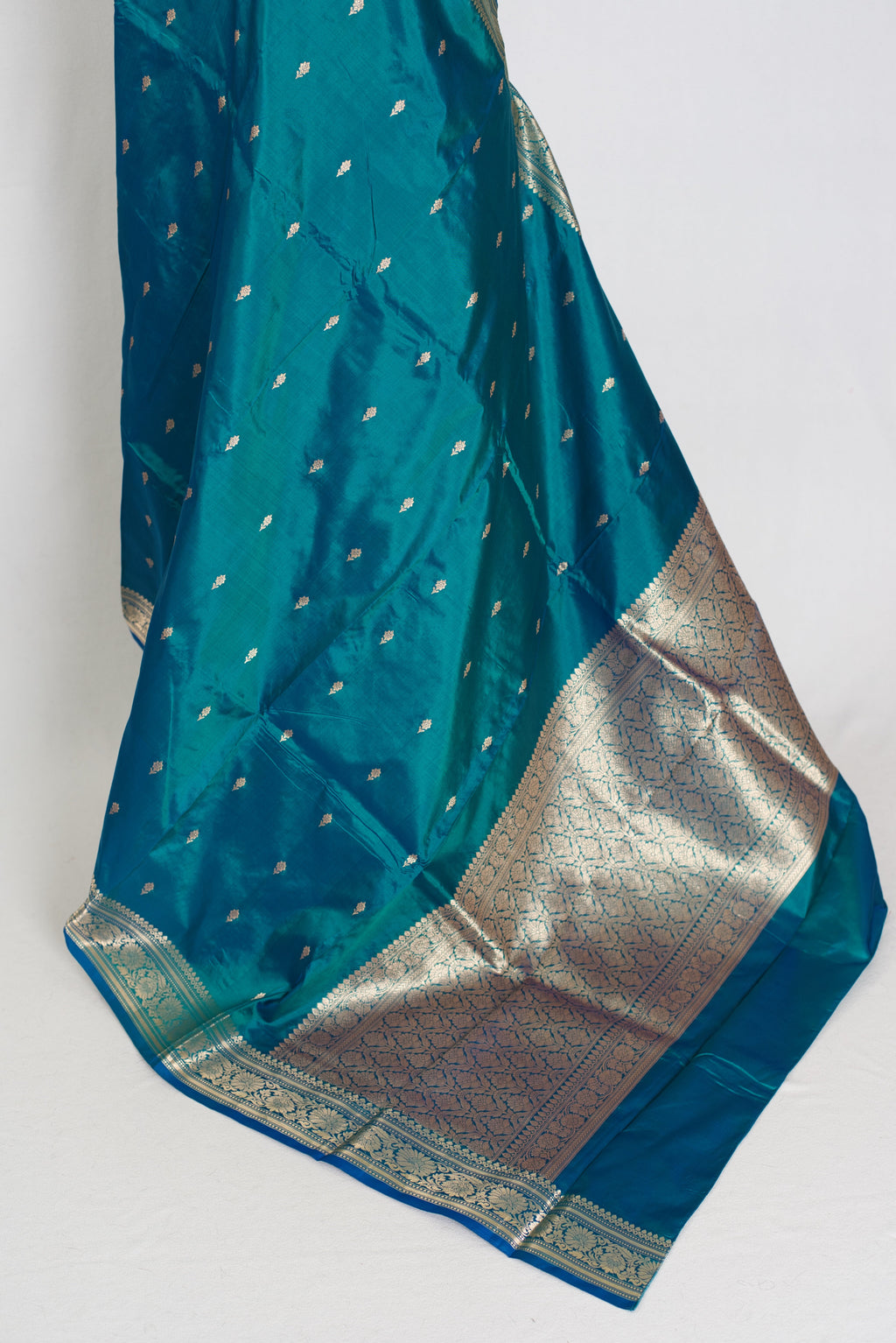 Gauri | Peacock Green & Gold Katan Silk Banarasi Saree | Silk Mark Certified
