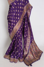 Priya : Purple and Gold Dola Silk Banarasi Saree with 40 Size Blouse