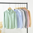 Simple Versatile Striped Oxford-cloth Long-sleeve Mens Casual Loose-fit Cotton Shirt