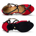 Black Latin Dance Stiletto Heels With Soft Soles For Ballroom Latin Dancing