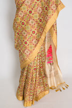 Naheed : Yellow and Gold Contemporary Ikkat Print Banarasi Katan Silk Saree