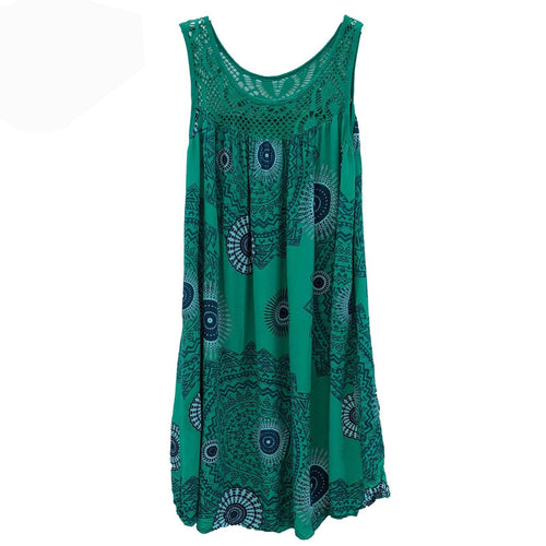 European And American Women's Clothing Lace Print Sleeveless Swing Loose Sexy Dress