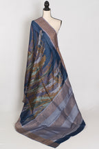 Mukta | Blue & Grey Pure Tussar Silk Saree | Contemporary Graphic Prints