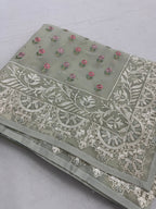 Siya | Light Sage Green Georgette Partywear Saree | Pastel Floral Embroidery