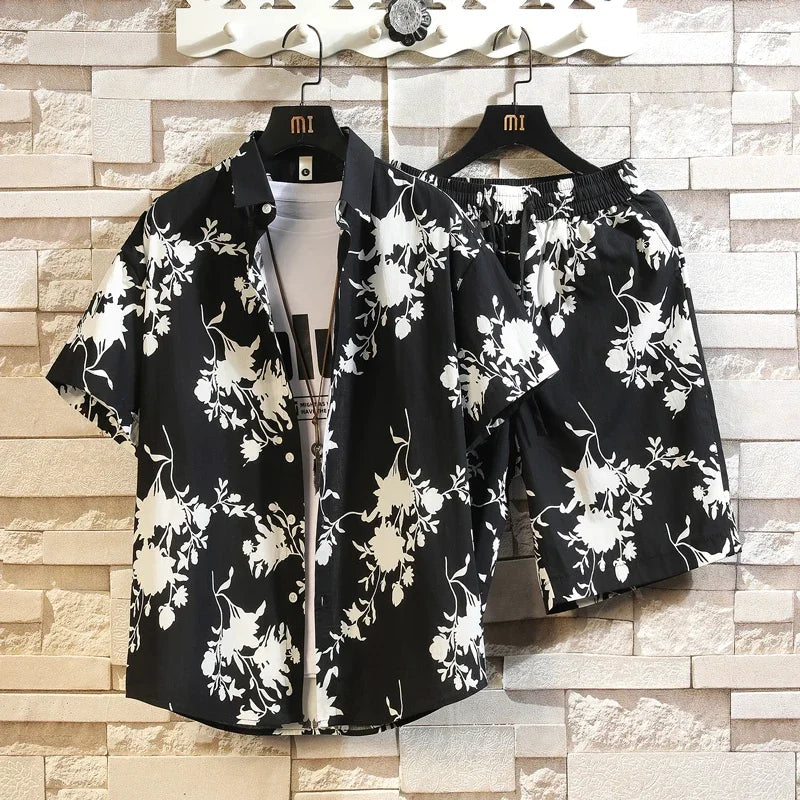Men'ssummer Tropicalprinted Short Sleeved Shirt and Shorts Setcasual and Fashionablesuitable for Beach Vacationsand Dailyoutings