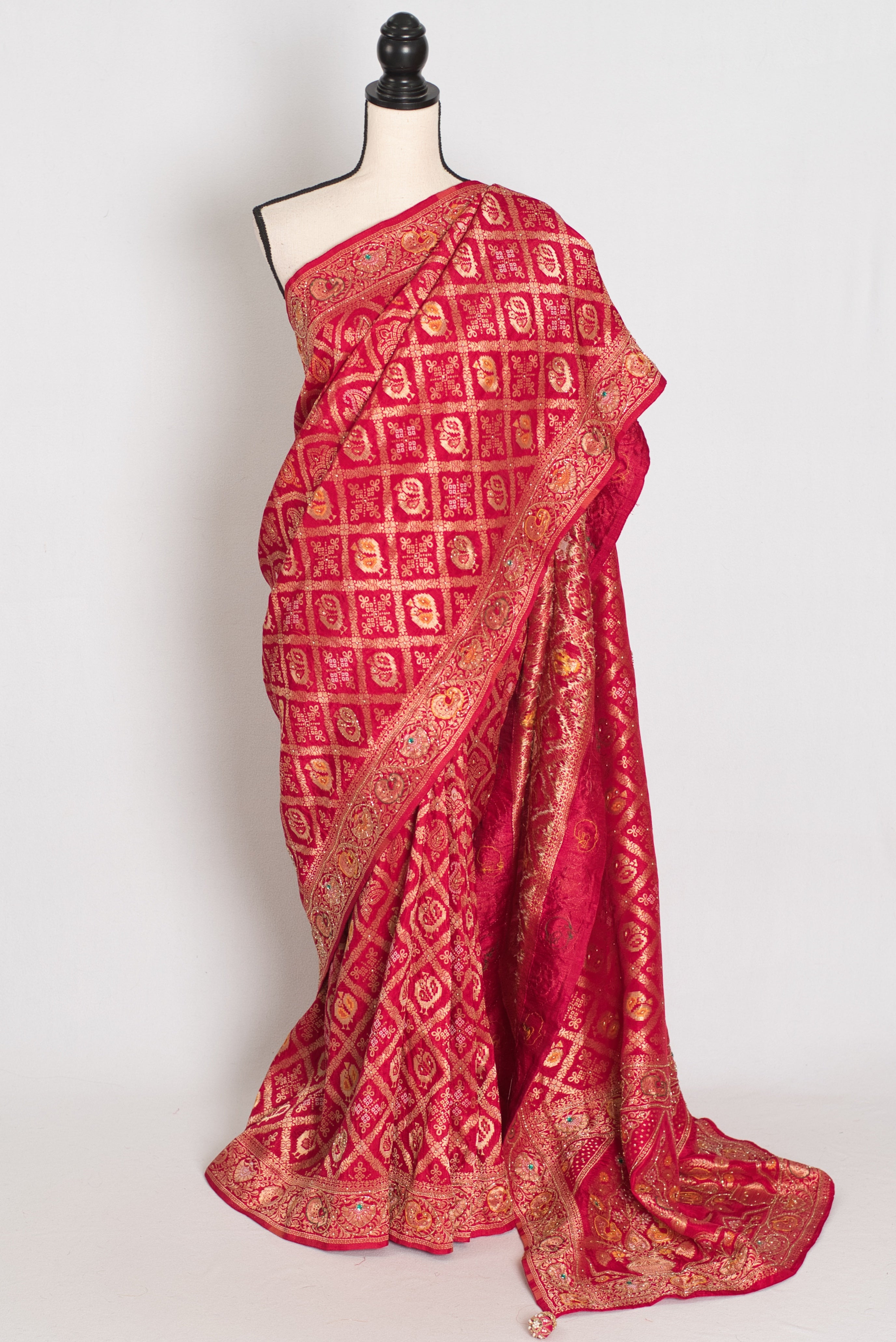 Asha | Rani Pink Cut Dana Hand Embroidery Dola Silk Banarasi Saree