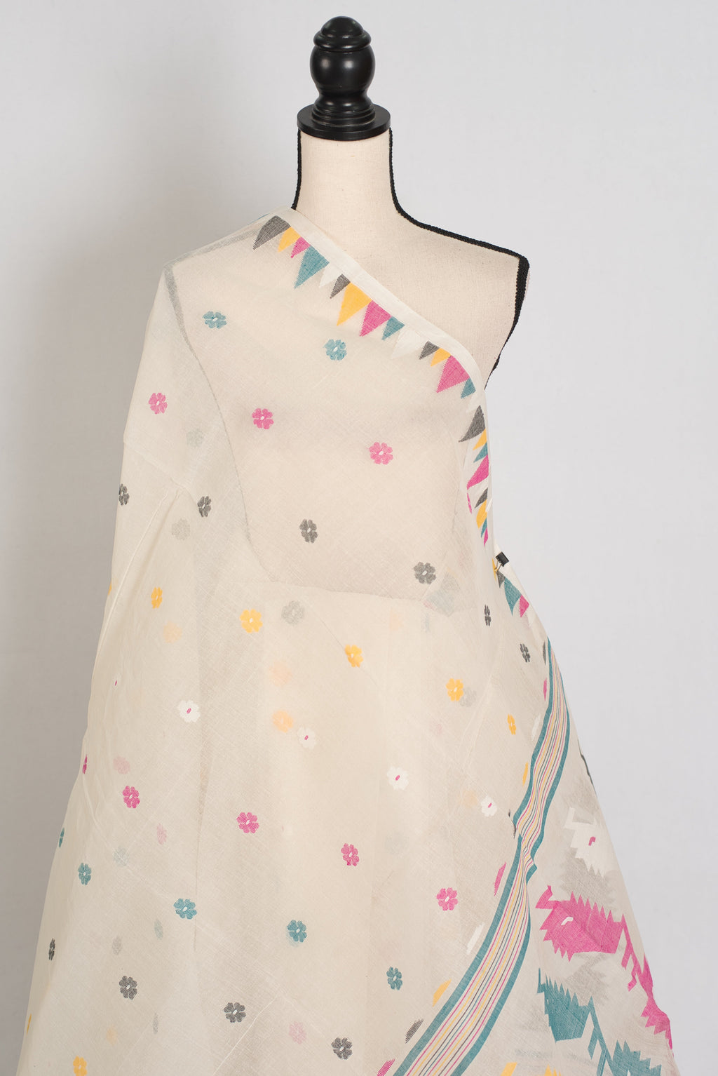 Meera | Off-White Pure Cotton Handwoven Jamdani Saree