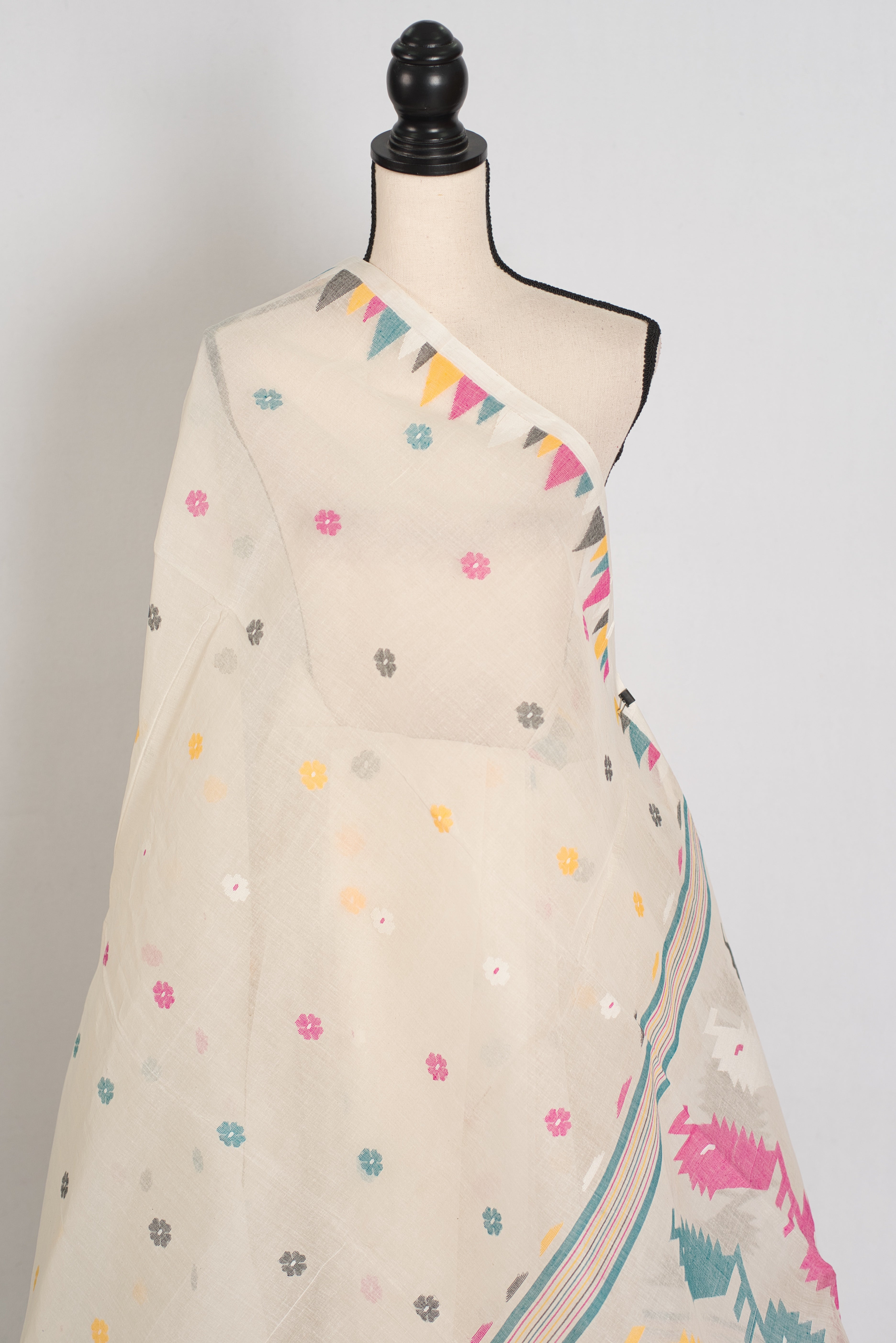 Meera | Off-White Pure Cotton Handwoven Jamdani Saree