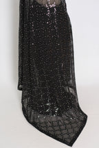 Kajaal | Black Soft Net Fitted Cocktail Saree| Sequins & Stone Embellishments