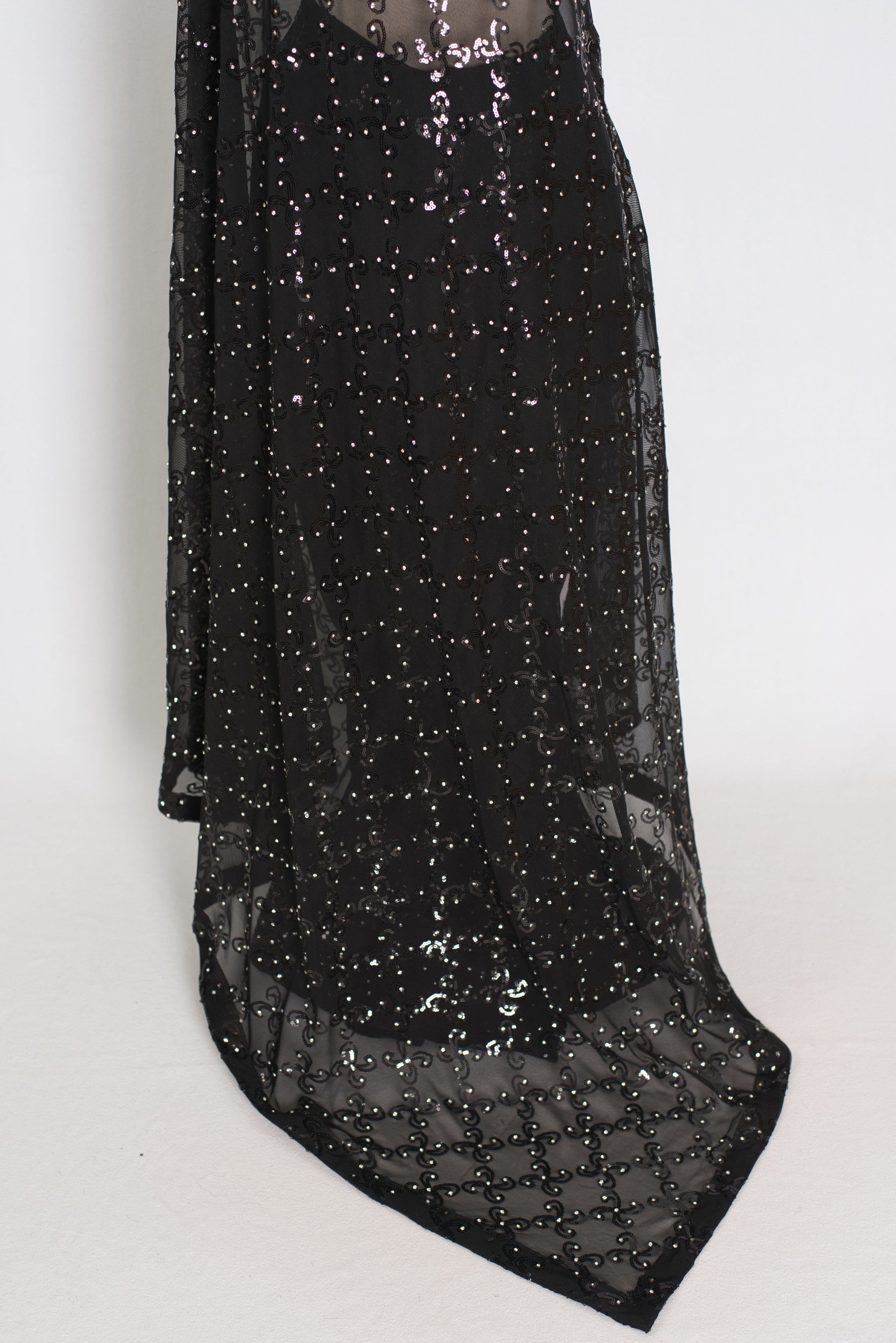 Kajaal | Black Soft Net Fitted Cocktail Saree| Sequins & Stone Embellishments