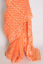 Sia : Festive Orange and White Blended Cotton Jamdani Saree with Hand Embroidery