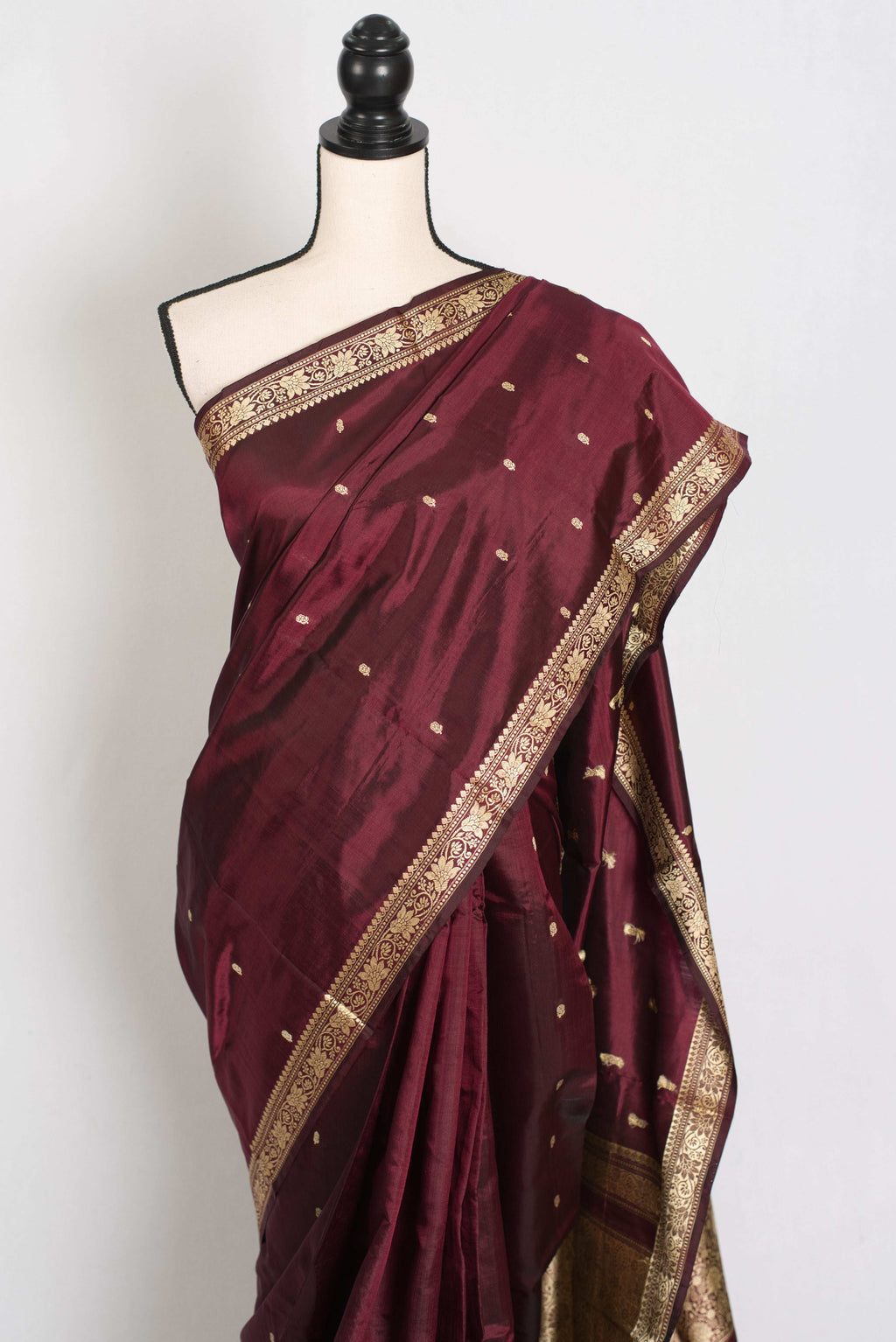 Noori : Certified Silk Burgundy Banarasi Katan Silk Saree with Resham Work
