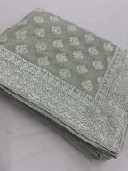 Medha | Sage Green Georgette Cocktail Saree | Elegant Pastel Floral Bootis
