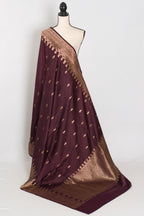 Ruuh | Wine Premium Mashru Banarasi Silk Saree | Antique Gold Zari Weaving