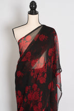Mita : Black and Red Rose Printed Chiffon Saree - Budget Clearance Edition