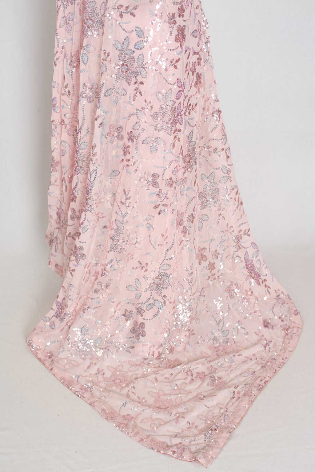 Ila | Baby Pink Soft Net Saree | Ready-to-Wear Set with Size 36 Stitched Blouse