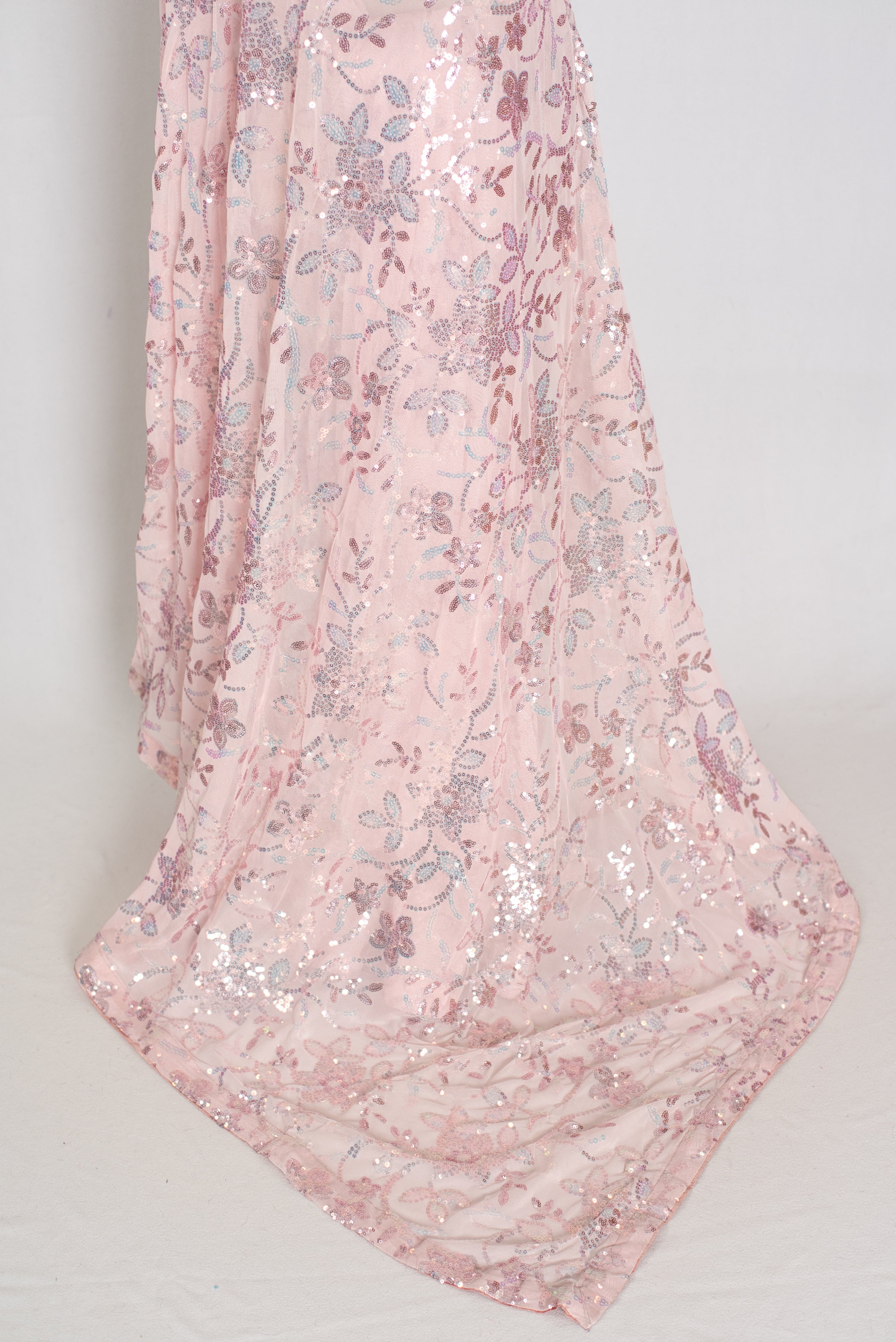 Ila | Baby Pink Soft Net Saree | Ready-to-Wear Set with Size 36 Stitched Blouse