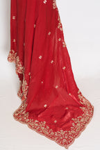 Roshni | Bright Red Tissue Saree | Pre-Stitched Size 40 Blouse