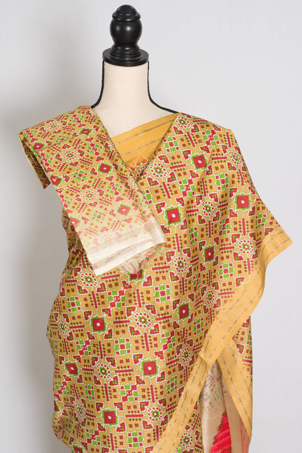 Naheed : Yellow and Gold Contemporary Ikkat Print Banarasi Katan Silk Saree