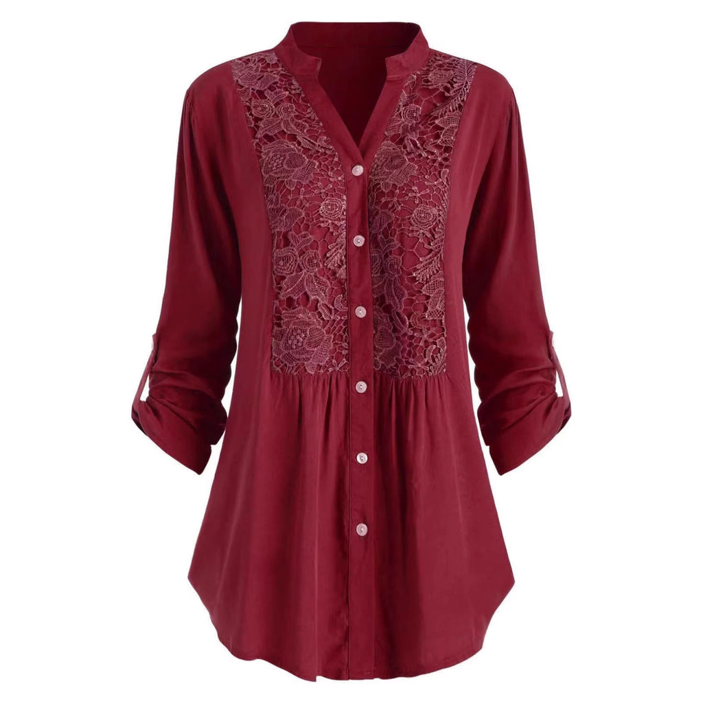 Women's Solid Color Casual Loose V-neck Shirt