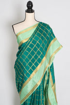 Sutra | Rama Green and Gold 110 gms Mysore Crepe Silk Saree | 38 Size Blouse