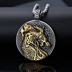 Personalized Wolf-Head Totem Titanium Steel Black-and-Gold Contrast Pendant