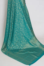 Rini | Rama Green Semi Georgette Banarasi Saree | Pre-Stitched Size 36 Blouse