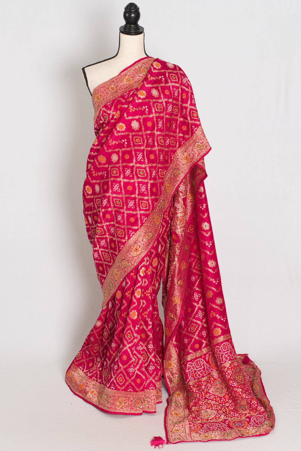 Liza | Dark Pink Hand Embroidery Soft Dola Silk Banarasi Saree