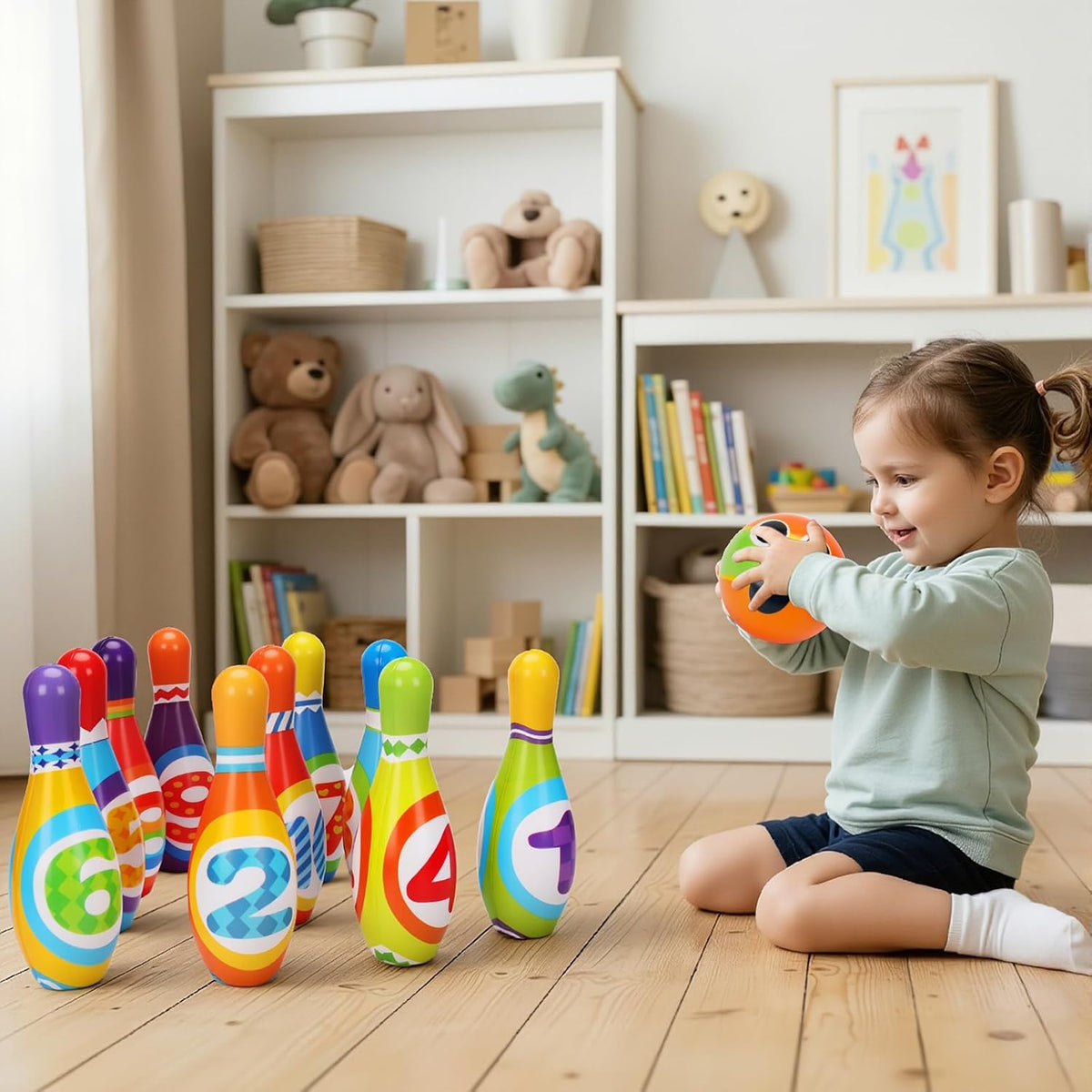 Kids Bowling Toy Set, Indoor Outdoor Activity Play Game Toys for Boy Girl, Soft 10 Foam Bowling Pins & 2 Balls, Educational Children Birthday Party Gifts