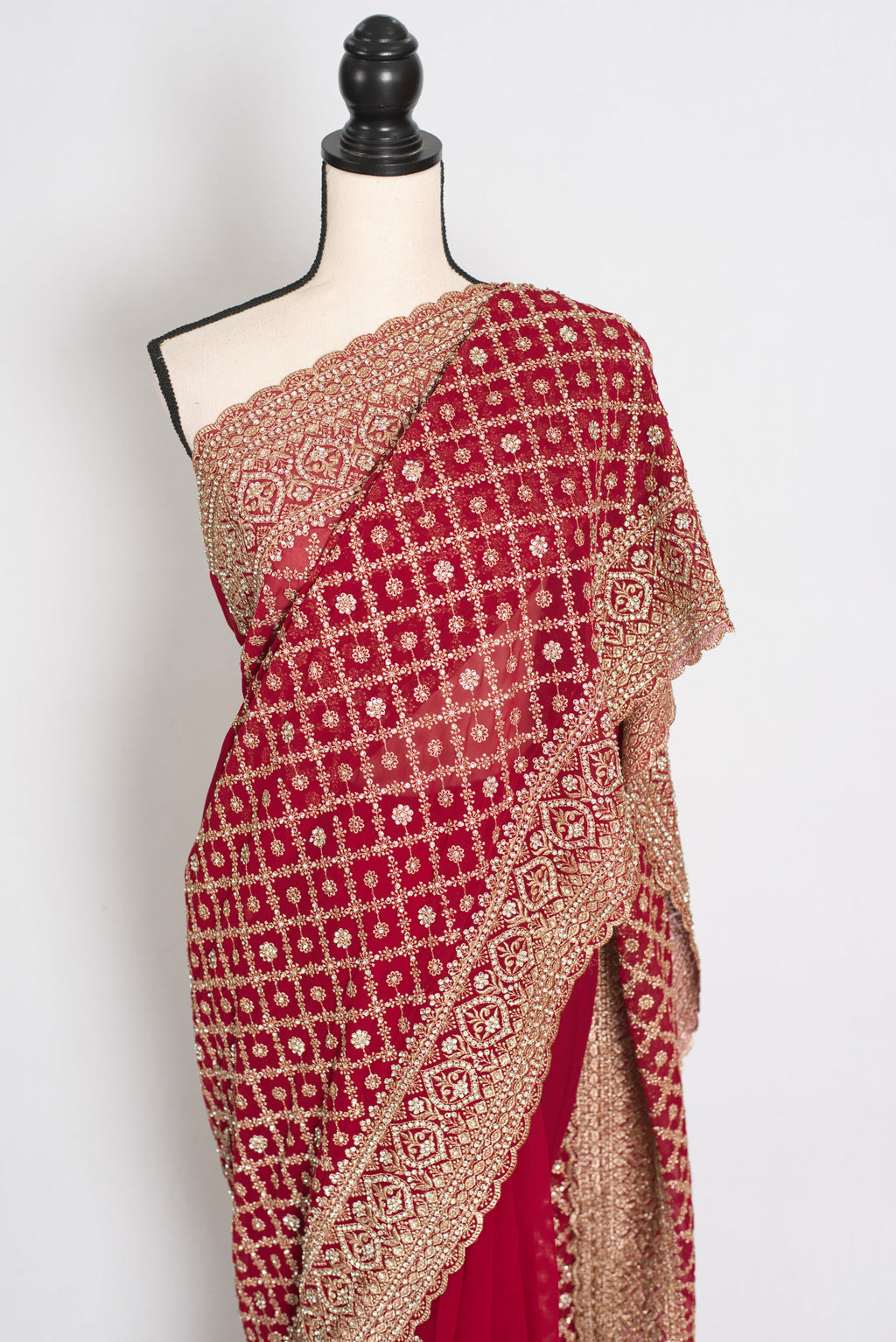 Heema | Dark Red Georgette Bridal Saree | Royal Festive & Wedding Wear