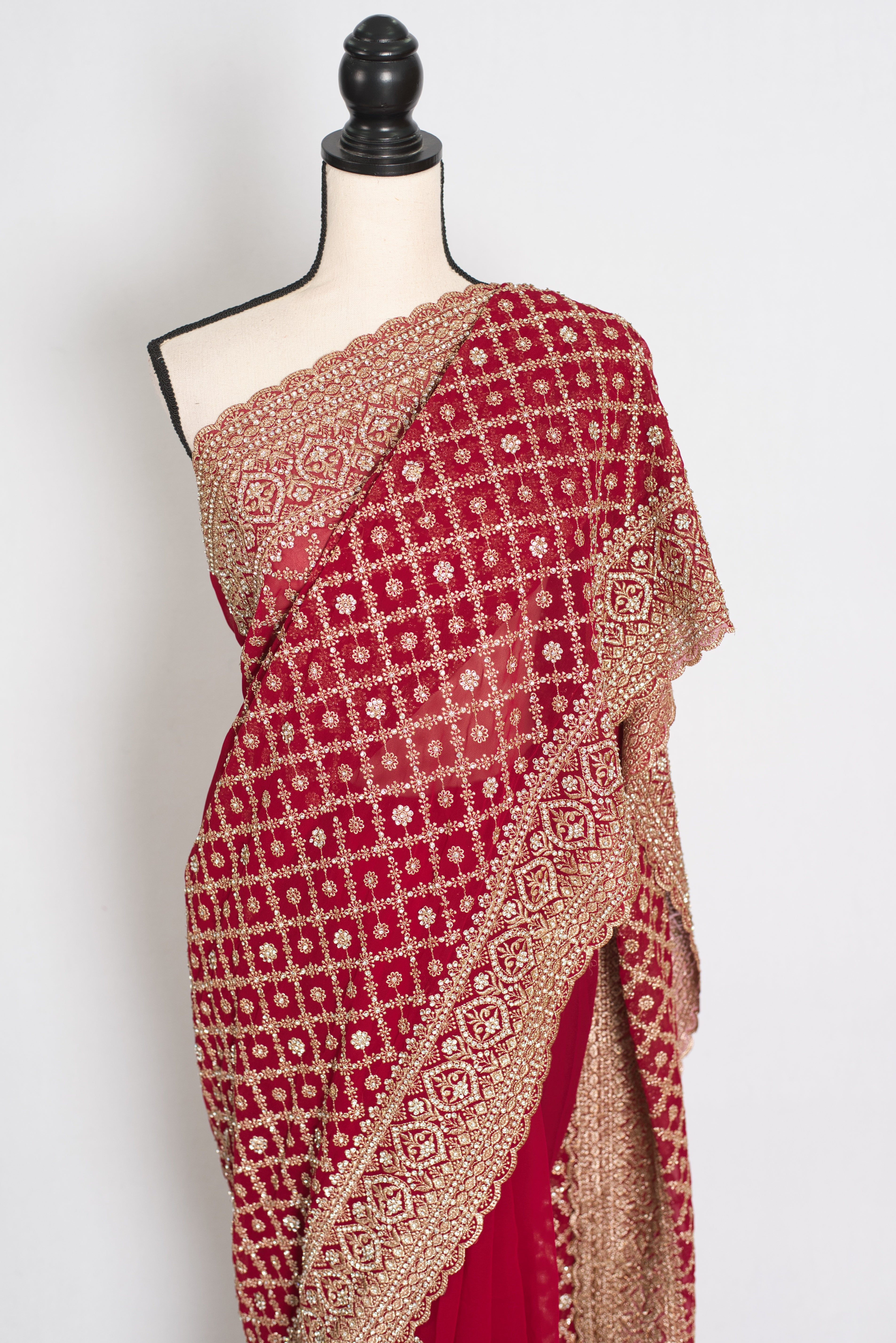 Heema | Dark Red Georgette Bridal Saree | Royal Festive & Wedding Wear