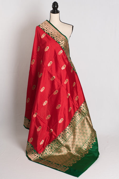 Haripriya : Red and Green Bridal Banarasi Silk Saree