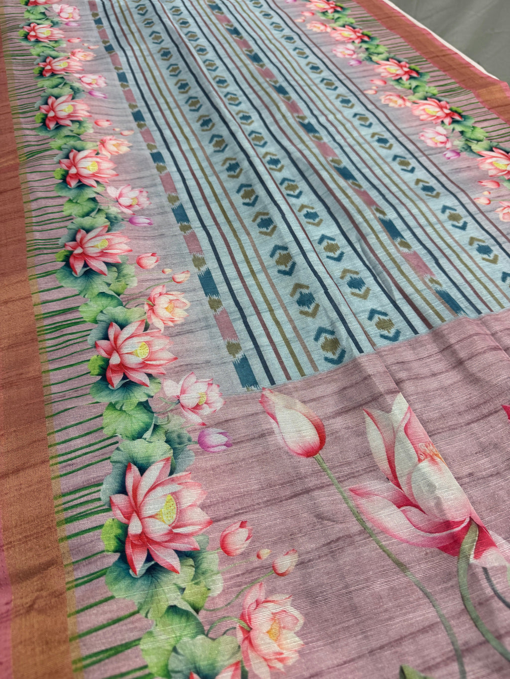 Jissa | Sky Blue & Mauve Ikkat Fusion Semi Tussar Saree