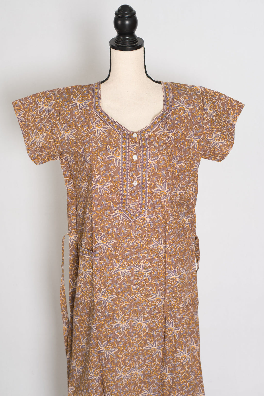 Earth Toned Pure Cotton Kalamkari Print Long Nightgown