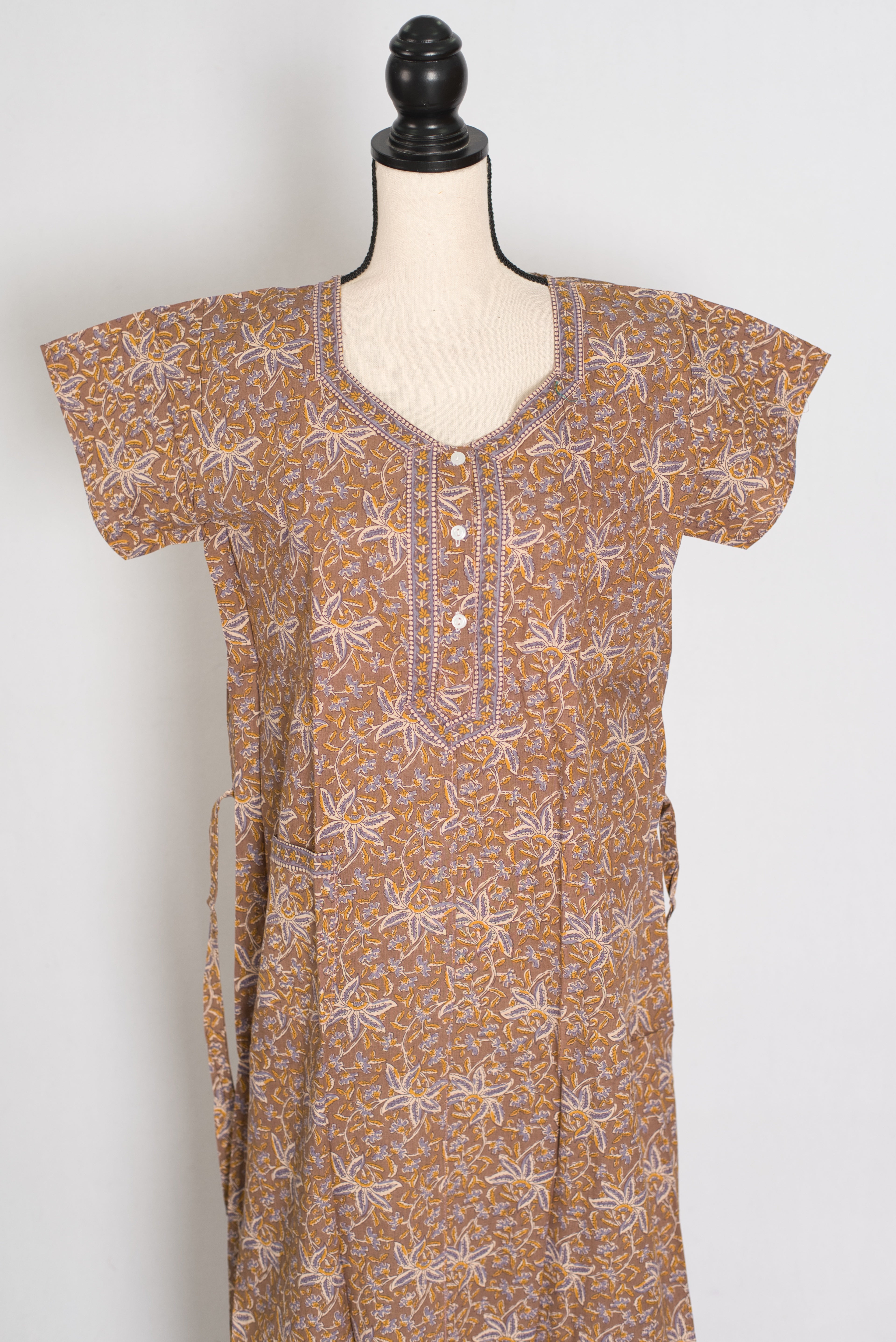 Earth Toned Pure Cotton Kalamkari Print Long Nightgown