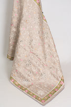 Sriti: Dove Grey Semi Tussar Silk Saree with Floral Cut Work Embroidery